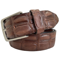 TWO TONE BROWN 40MM CROCODILE PRINT LEATHER BELT