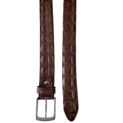 TWO TONE BROWN 40MM CROCODILE PRINT LEATHER BELT