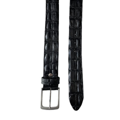 BLACK 40MM CROCODILE PRINT LEATHER BELT