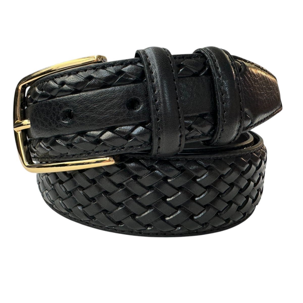 Black 35mm Italian Calf Leather Belt with gold buckle