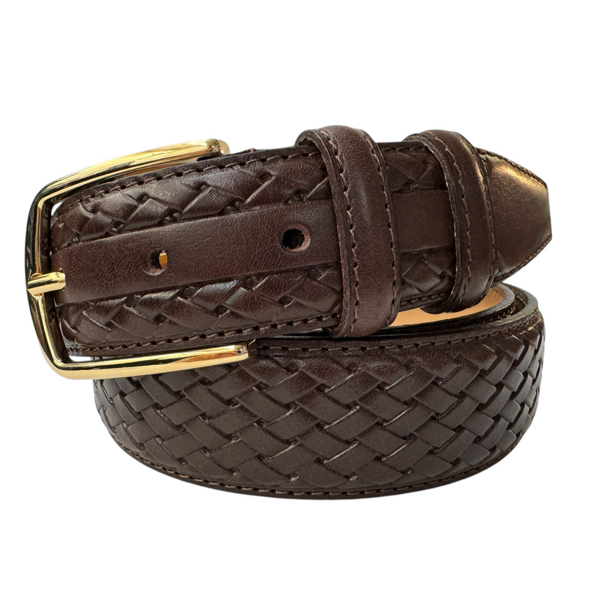 Brown 35mm Italian Calf Leather Belt with gold buckle