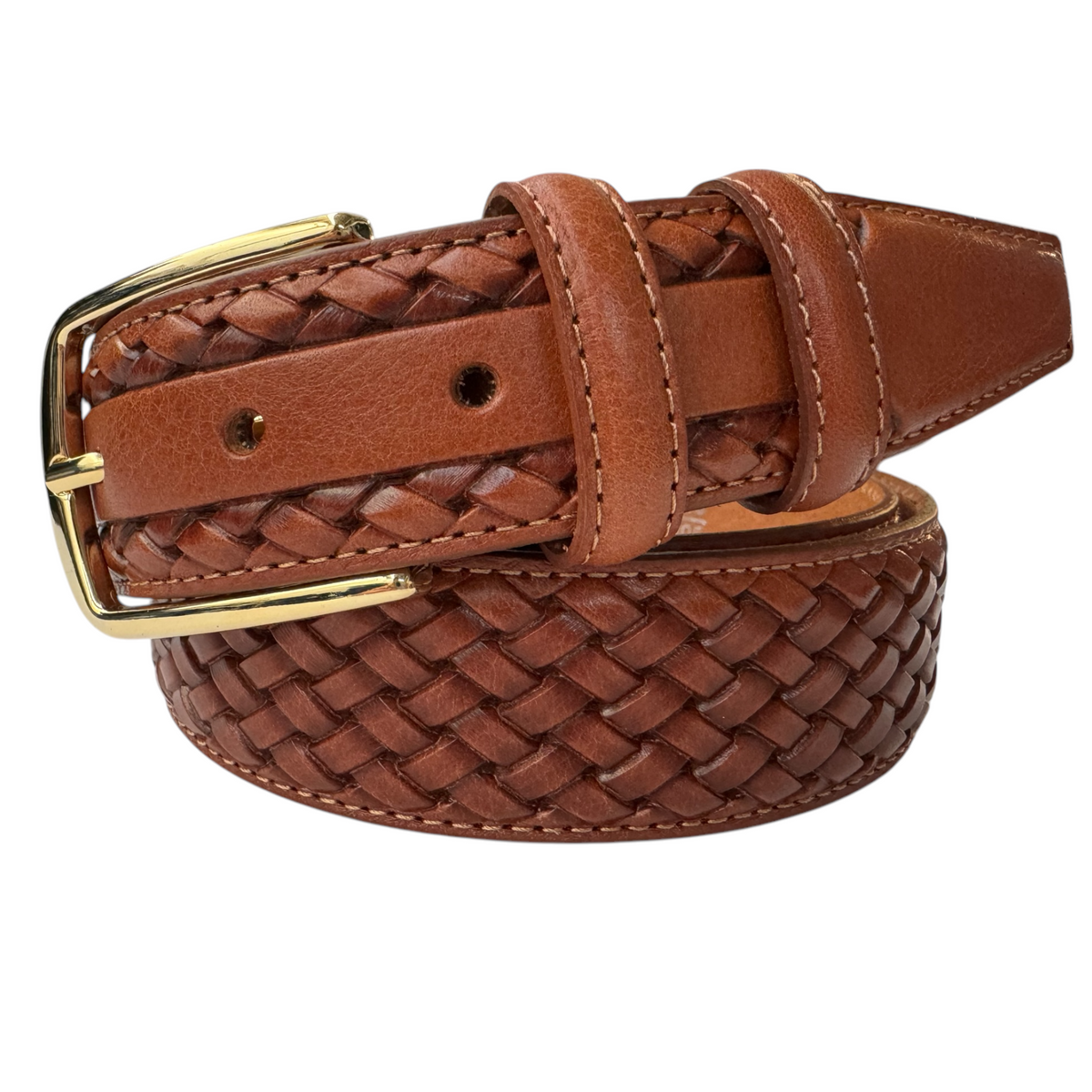 Cognac Tan 35mm Italian Calf Leather Belt with gold buckle