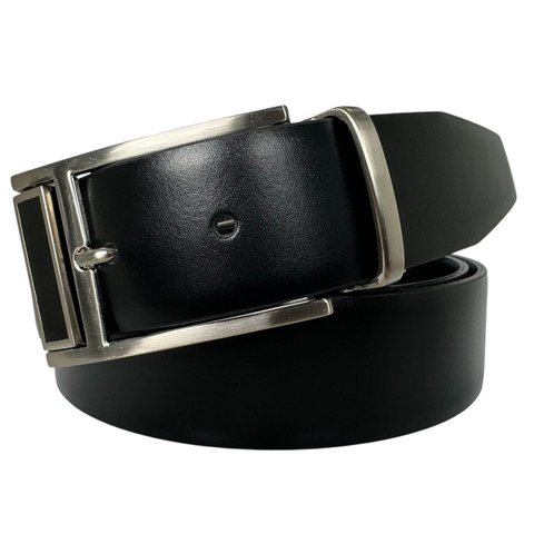 BLACK PLAIN & GRAINED REVERSIBLE CALF LEATHER BELT