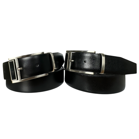 BLACK PLAIN & GRAINED REVERSIBLE CALF LEATHER BELT