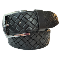 BLACK 40MM TEXTURED WEAVE EMBOSSED PRINT HIDE LEATHER