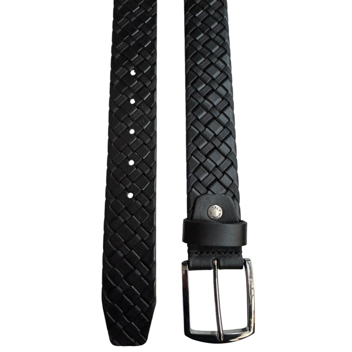 Black 40mm Italian Leather Belt Woven Finish product image