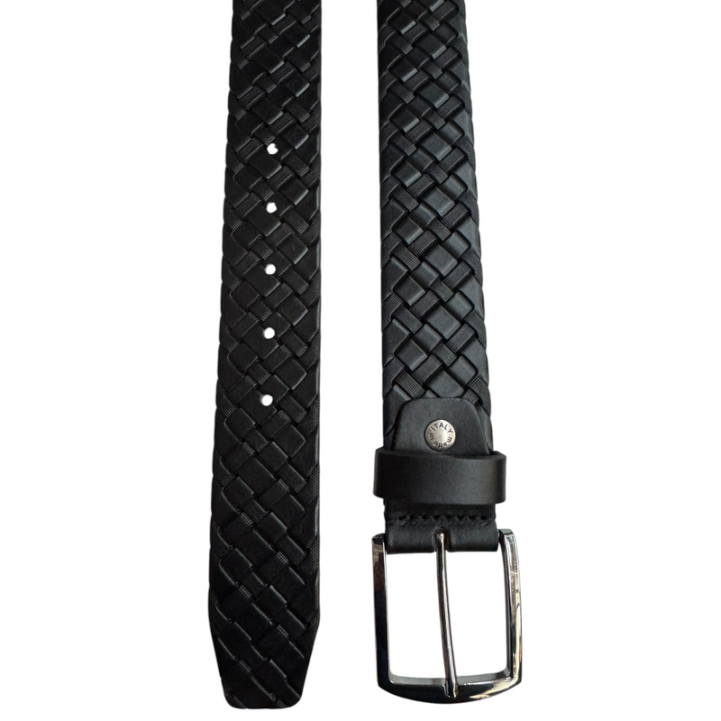 Black 40mm Italian Leather Belt Woven Finish product image