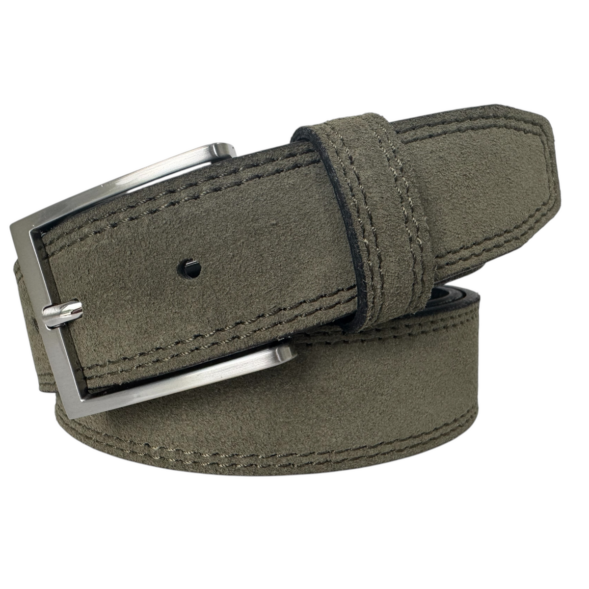 IMPERFECTLY PERFECT – OLIVE GREEN SUEDE LEATHER BELT – 35MM
