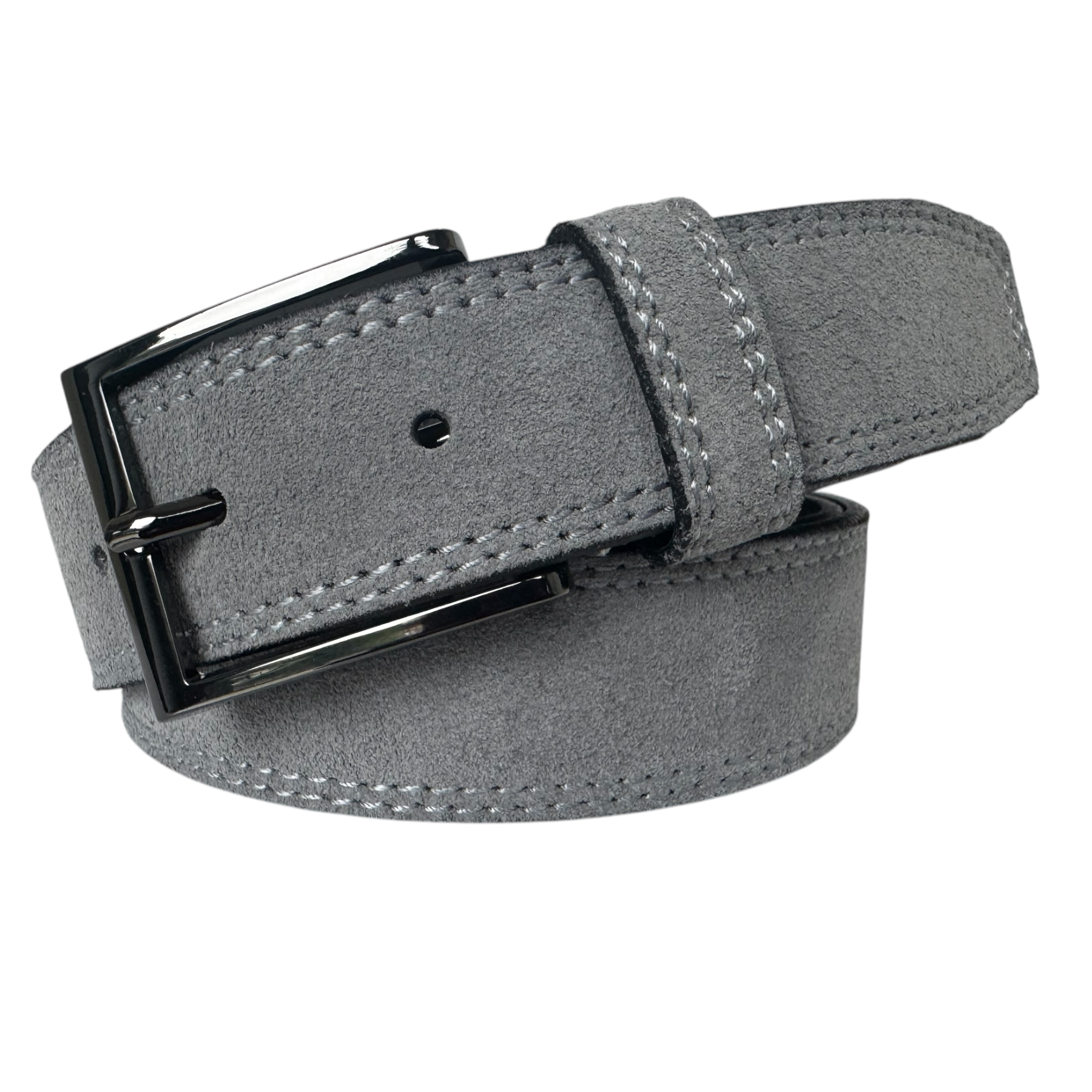 LIGHT GREY GUN METAL BUCKLE SUEDE BELT 35MM