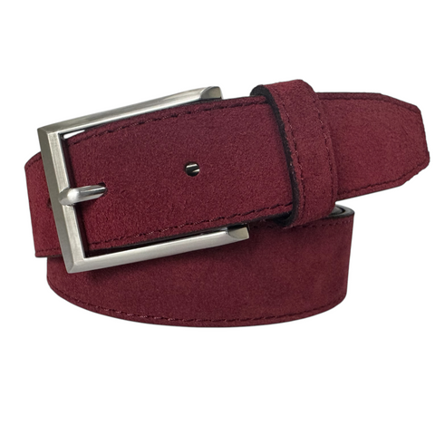 BURGUNDY SINGLE STITCHED SUEDE BELT 35MM