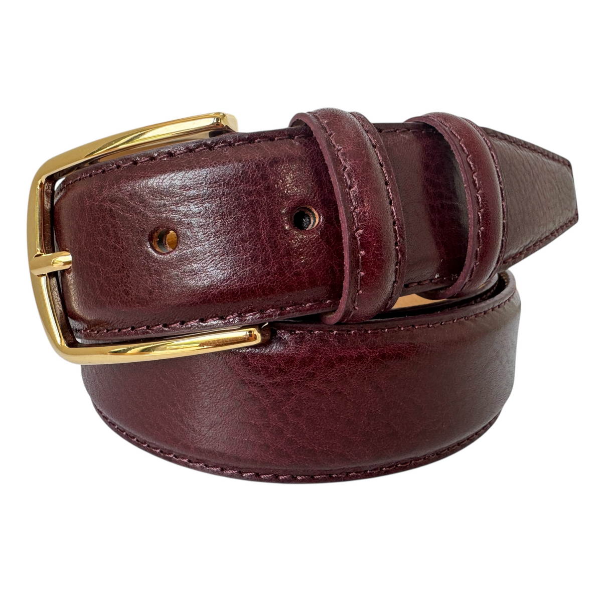 Burgundy 35mm Italian Calf Leather Belt with gold buckle
