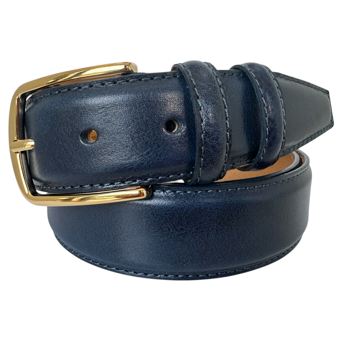 Navy Blue 35mm Italian Calf Leather Belt with gold buckle
