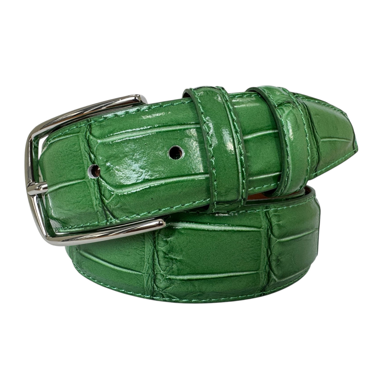 Apple Green 35mm Italian Leather Belt with silver buckle