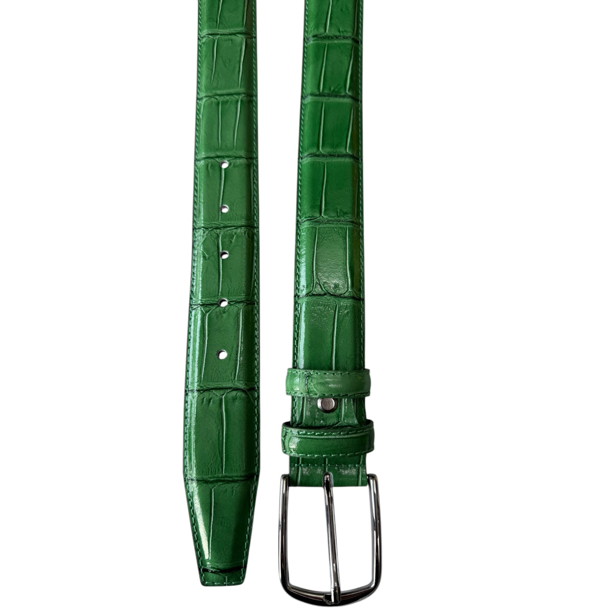 Apple Green 35mm Italian Leather Belt with silver buckle product image