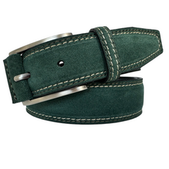 CONTRAST STITCH GREEN SUEDE BELT 35MM