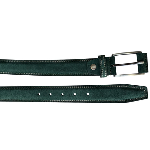 CONTRAST STITCH GREEN SUEDE BELT 35MM