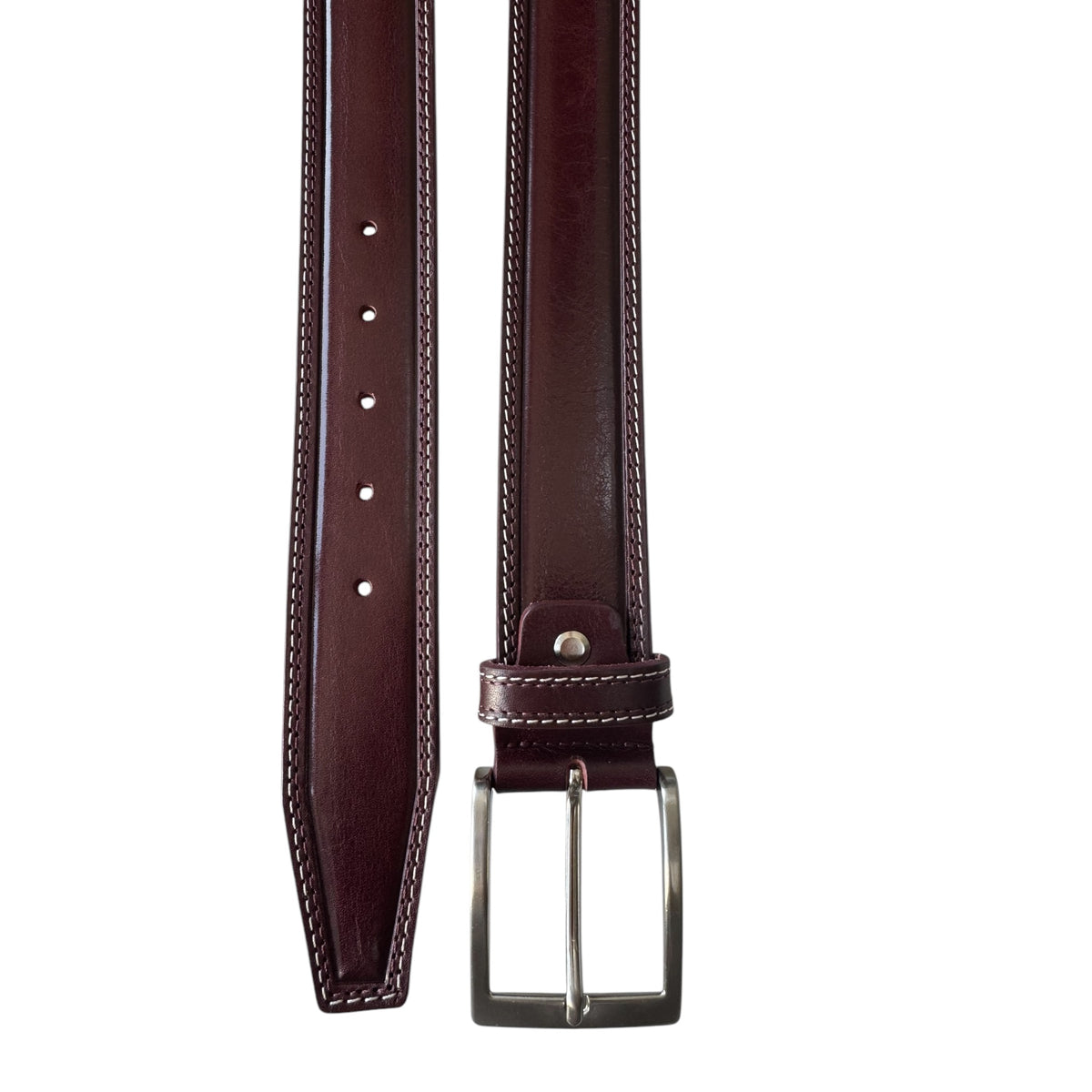 BURGUNDY DOUBLE STITCHED LEATHER BELT