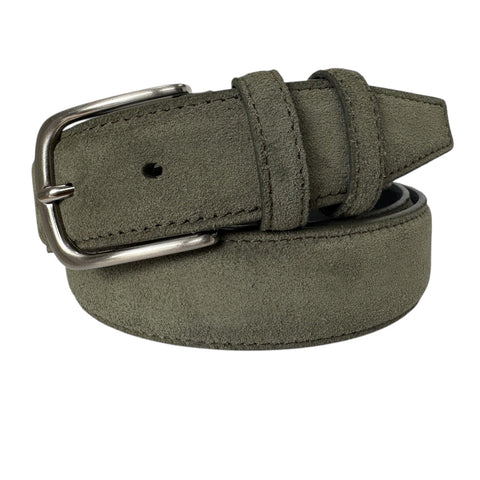 OLIVE GREEN SUEDE BELT DOUBLE LOOP 35MM