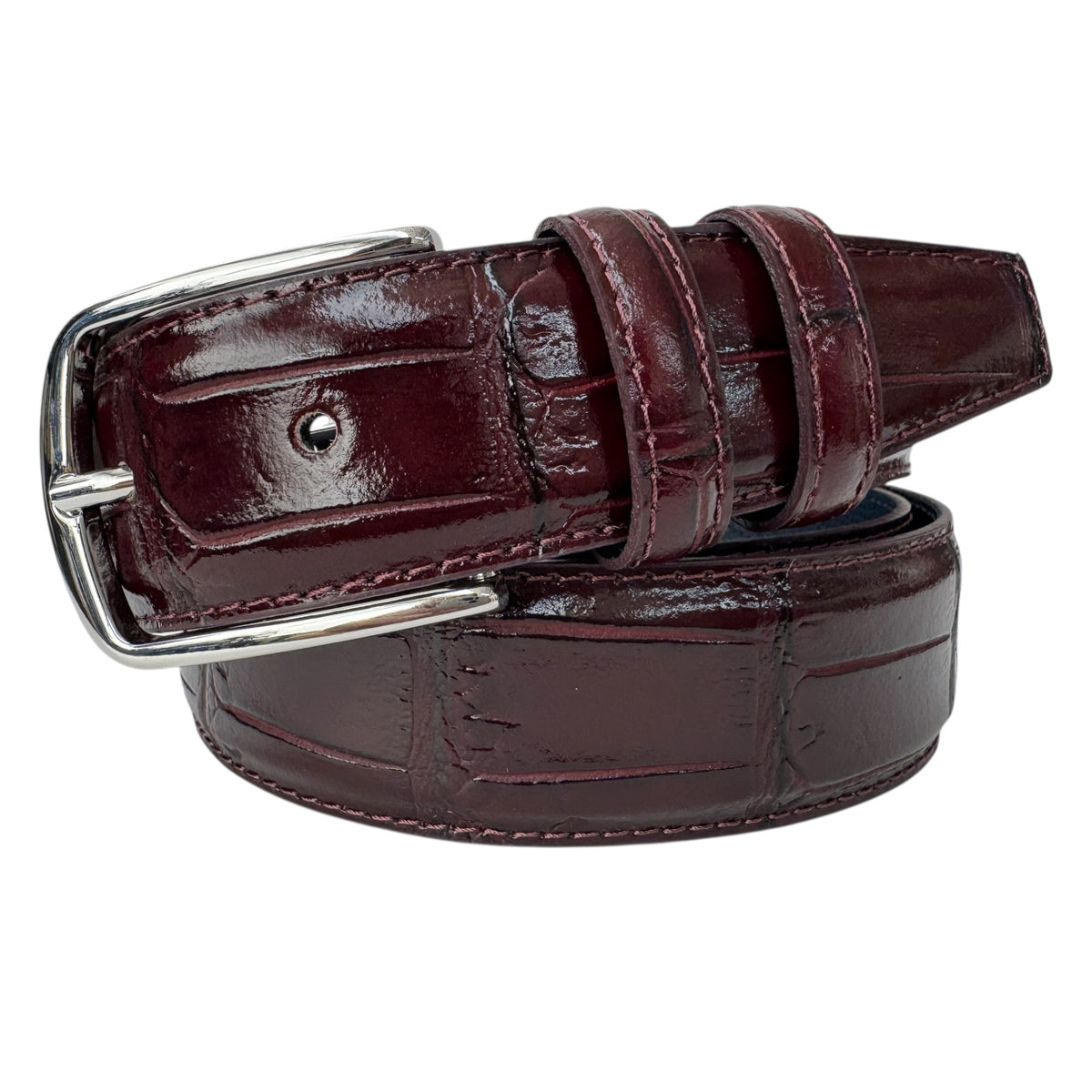 Burgundy 35mm Italian Leather Belt with silver buckle