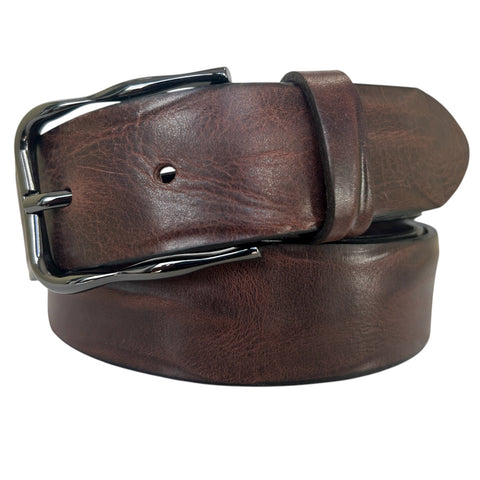 BROWN HIDE WITH GUN METAL BUCKLE 35MM LEATHER BELT