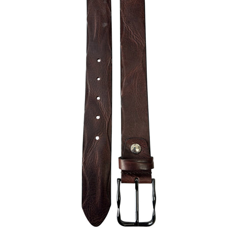 BROWN HIDE WITH GUN METAL BUCKLE 35MM LEATHER BELT