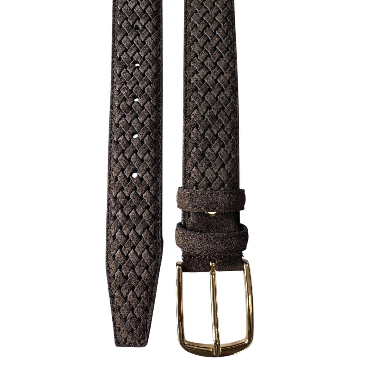 Brown 35mm Italian Suede Belt with gold buckle Woven Finish product image