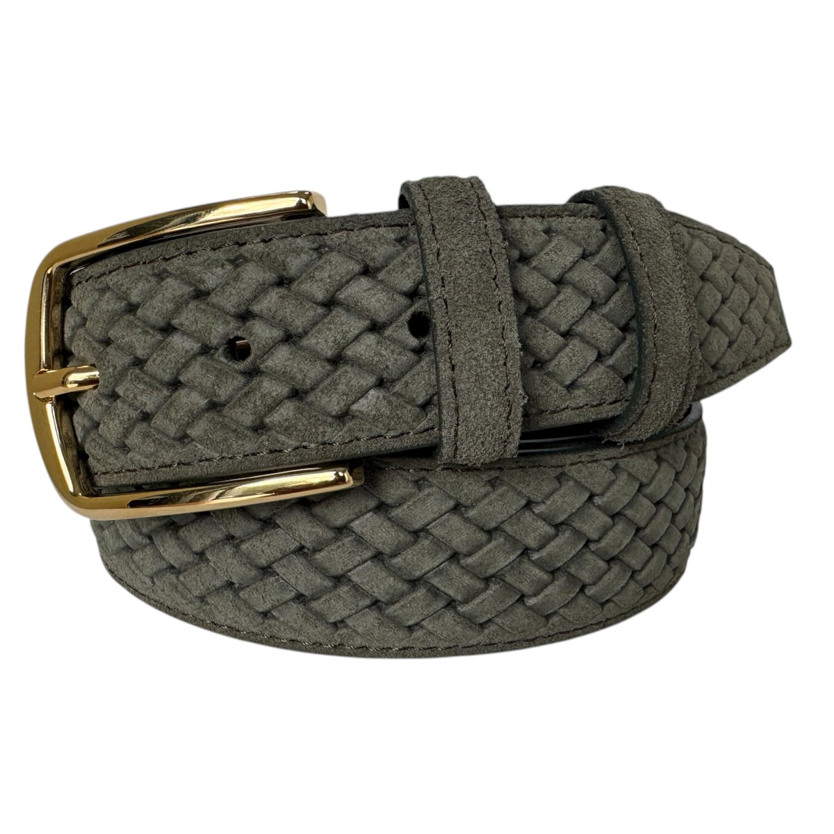 Olive Green 35mm Italian Suede Belt with gold buckle