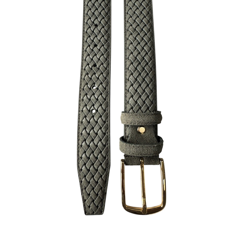 Olive Green 35mm Italian Suede Belt with gold buckle product image