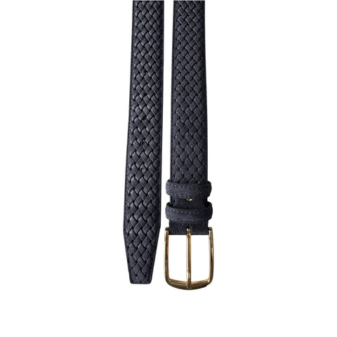 BLUE BRAID EMBOSSED SUEDE BELT 35MM GOLD BUCKLE
