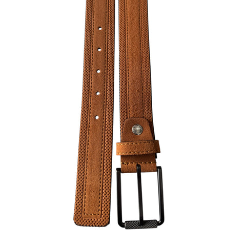 PERFORATED TAN SUEDE BELT GUN METAL BUCKLE 35MM