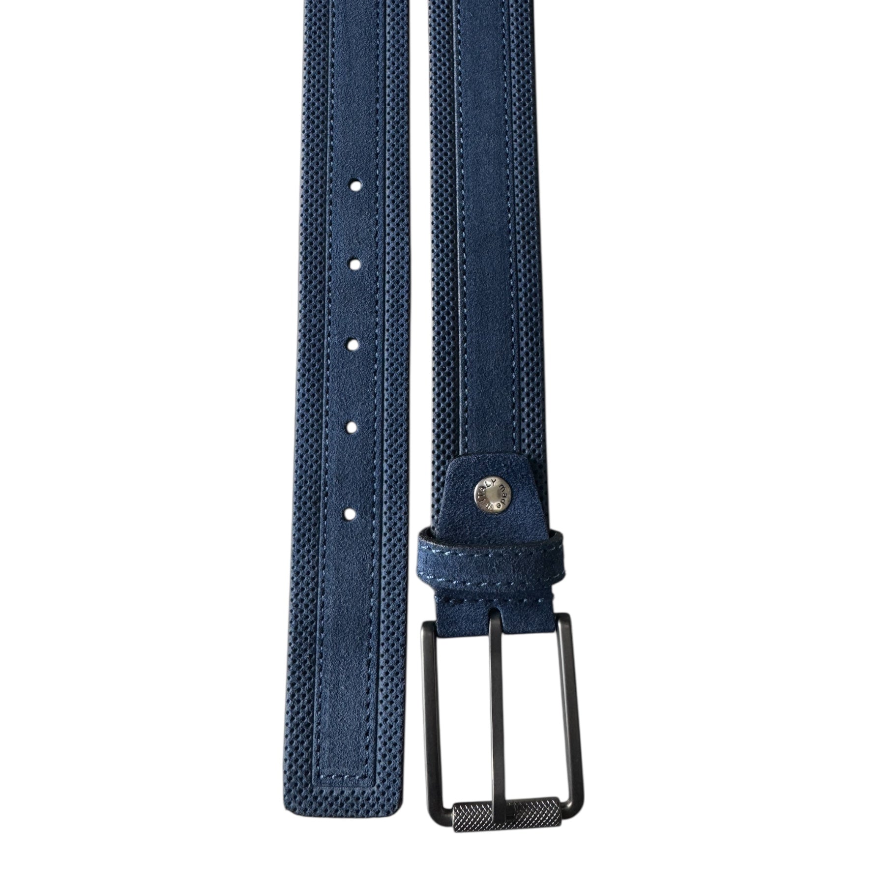 PERFORATED BLUE SUEDE BELT GUN METAL BUCKLE 35MM