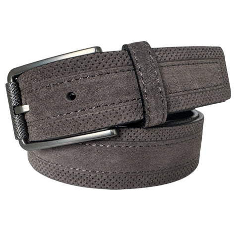 PERFORATED GREY SUEDE BELT GUN METAL BUCKLE 35MM