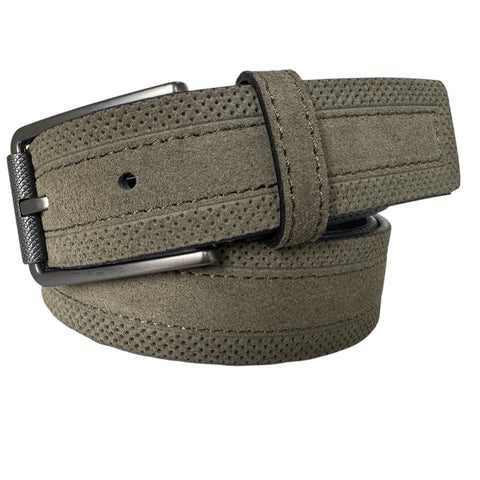 PERFORATED OLIVE SUEDE BELT GUN METAL BUCKLE 35MM