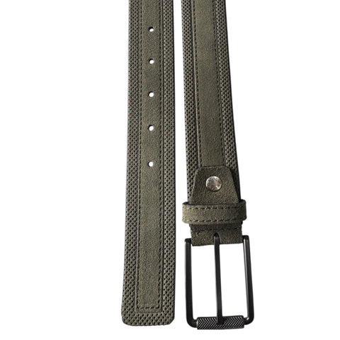 PERFORATED OLIVE SUEDE BELT GUN METAL BUCKLE 35MM