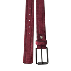 PERFORATED BURGUNDY SUEDE BELT GUN METAL BUCKLE 35MM