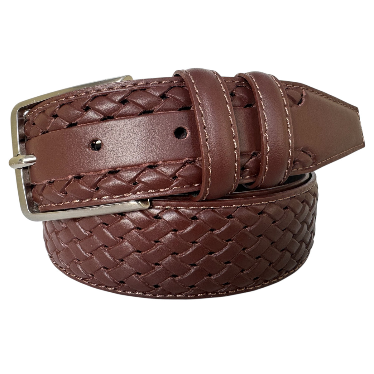 Brown 35mm Italian Leather Belt Woven Finish