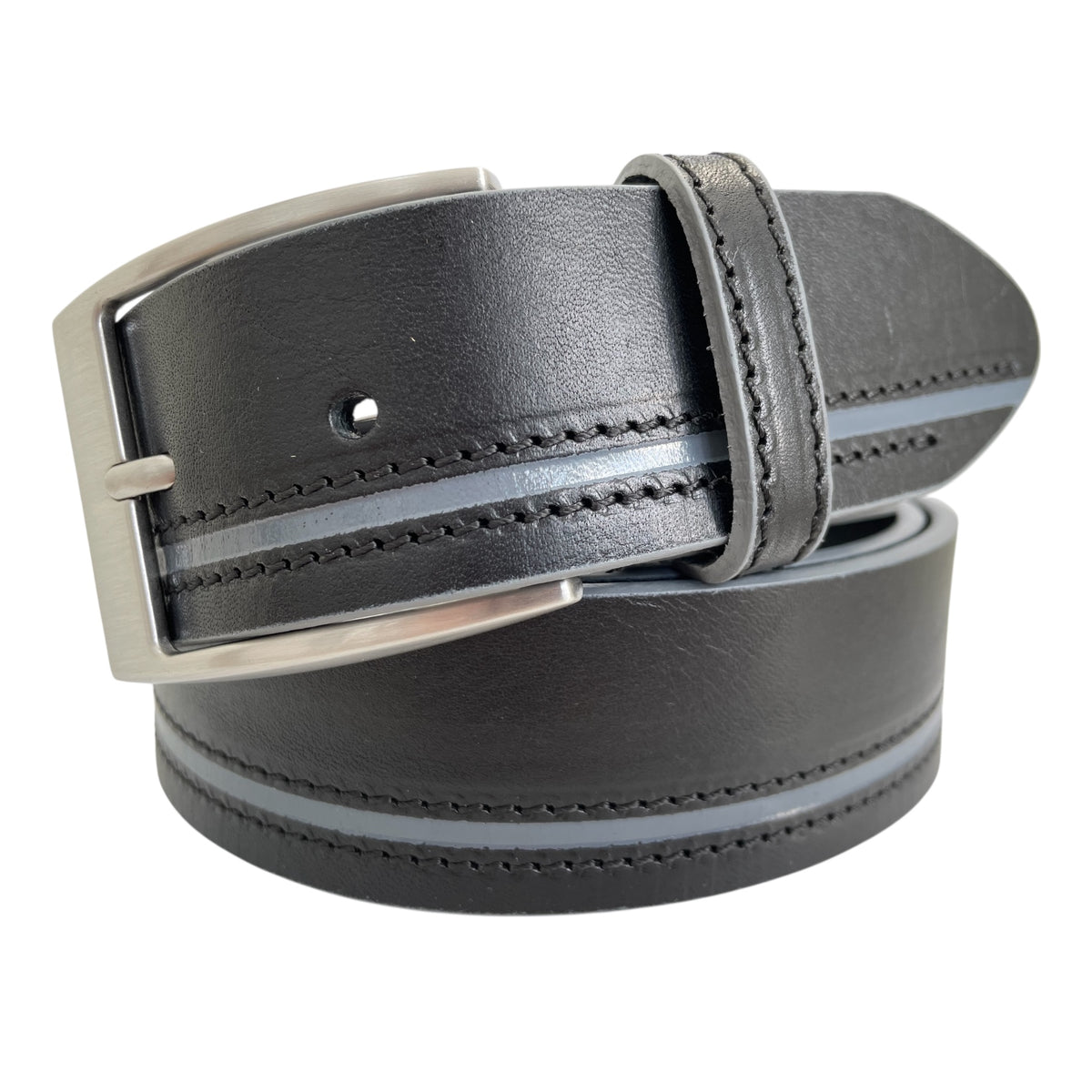 Black Italian Leather Belt Hand-Painted Finish