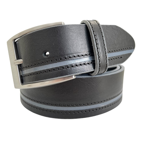 BLACK & GREY HIDE HAND PAINTED LEATHER BELT