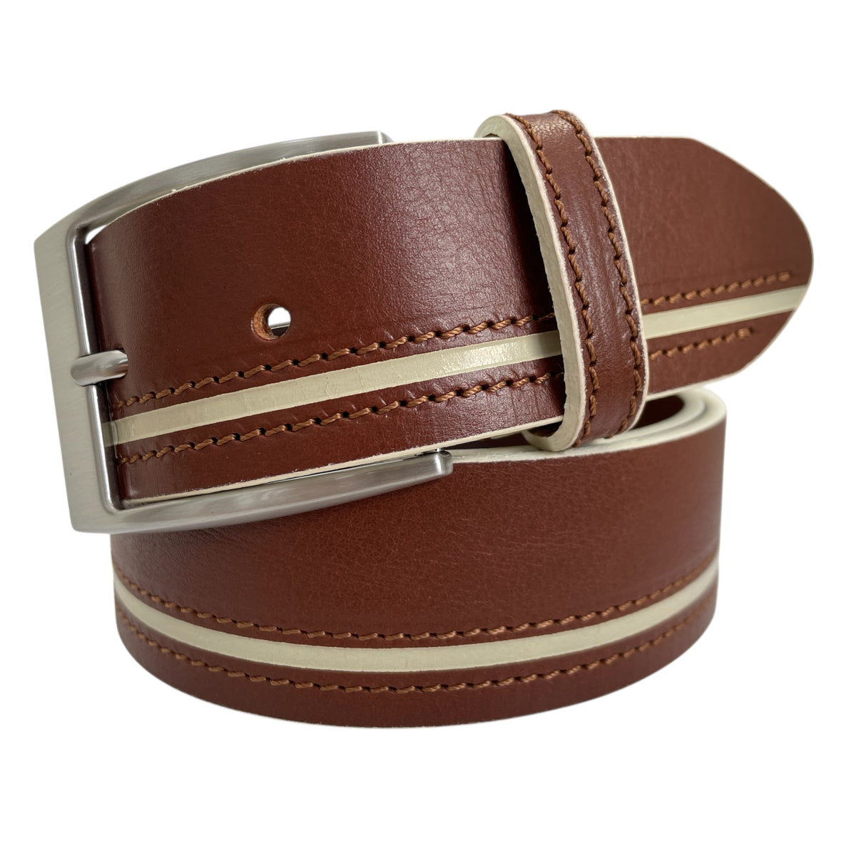 Cognac Tan Italian Leather Belt Hand-Painted Finish