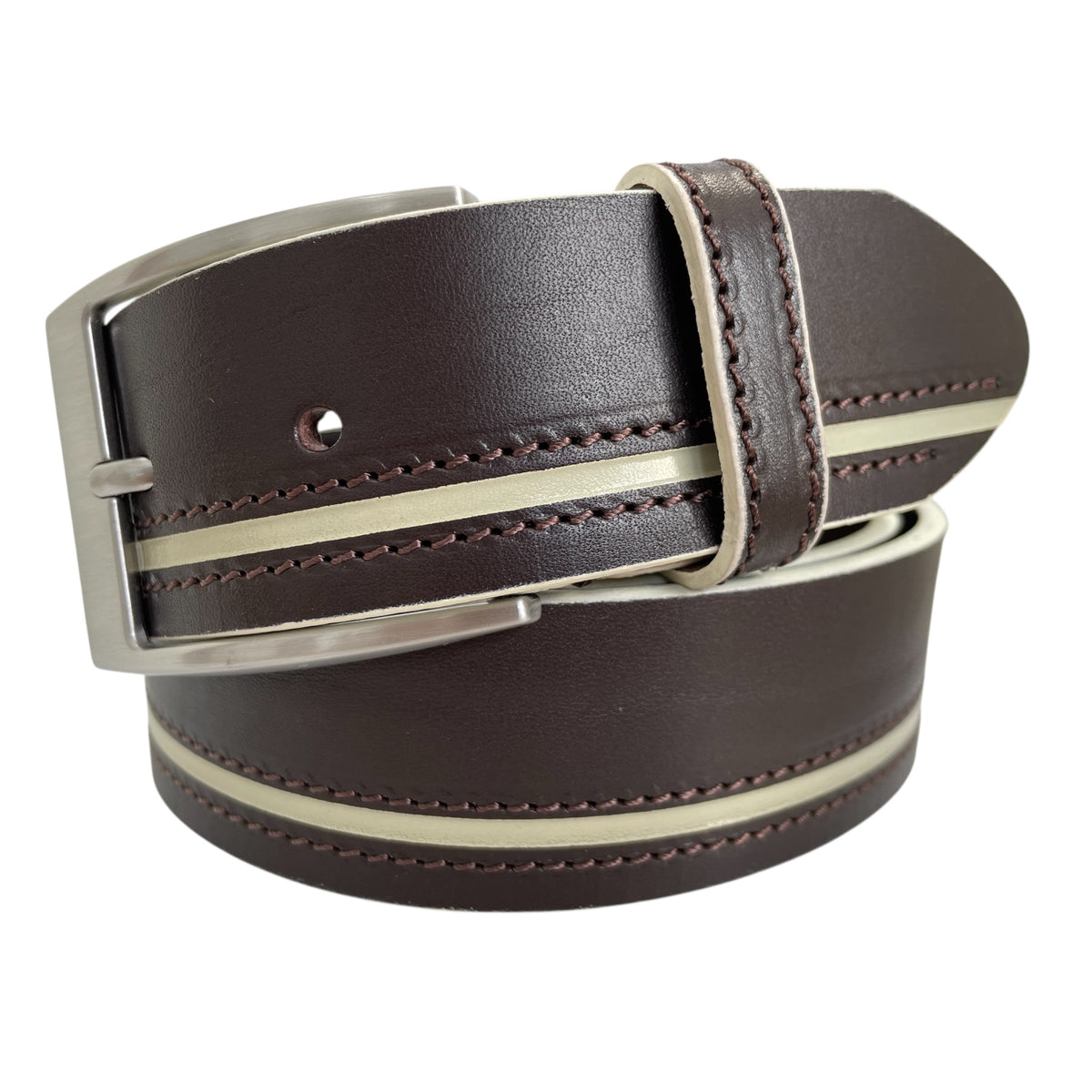 Brown Italian Leather Belt Hand-Painted Finish