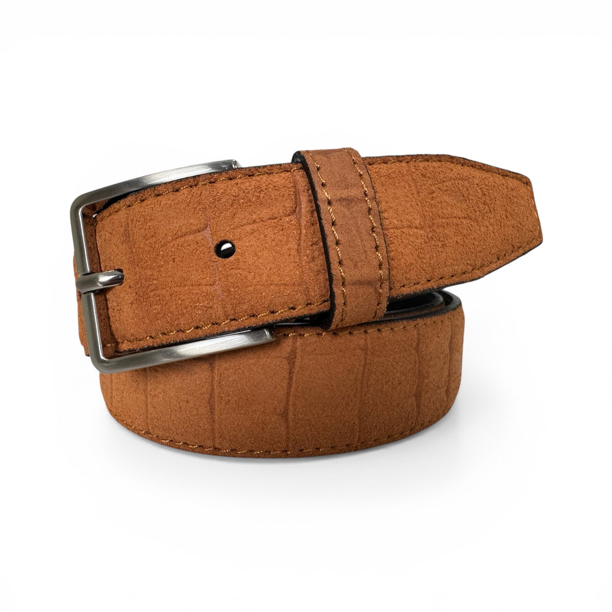 Tan 35mm Italian Suede Belt Crocodile Print