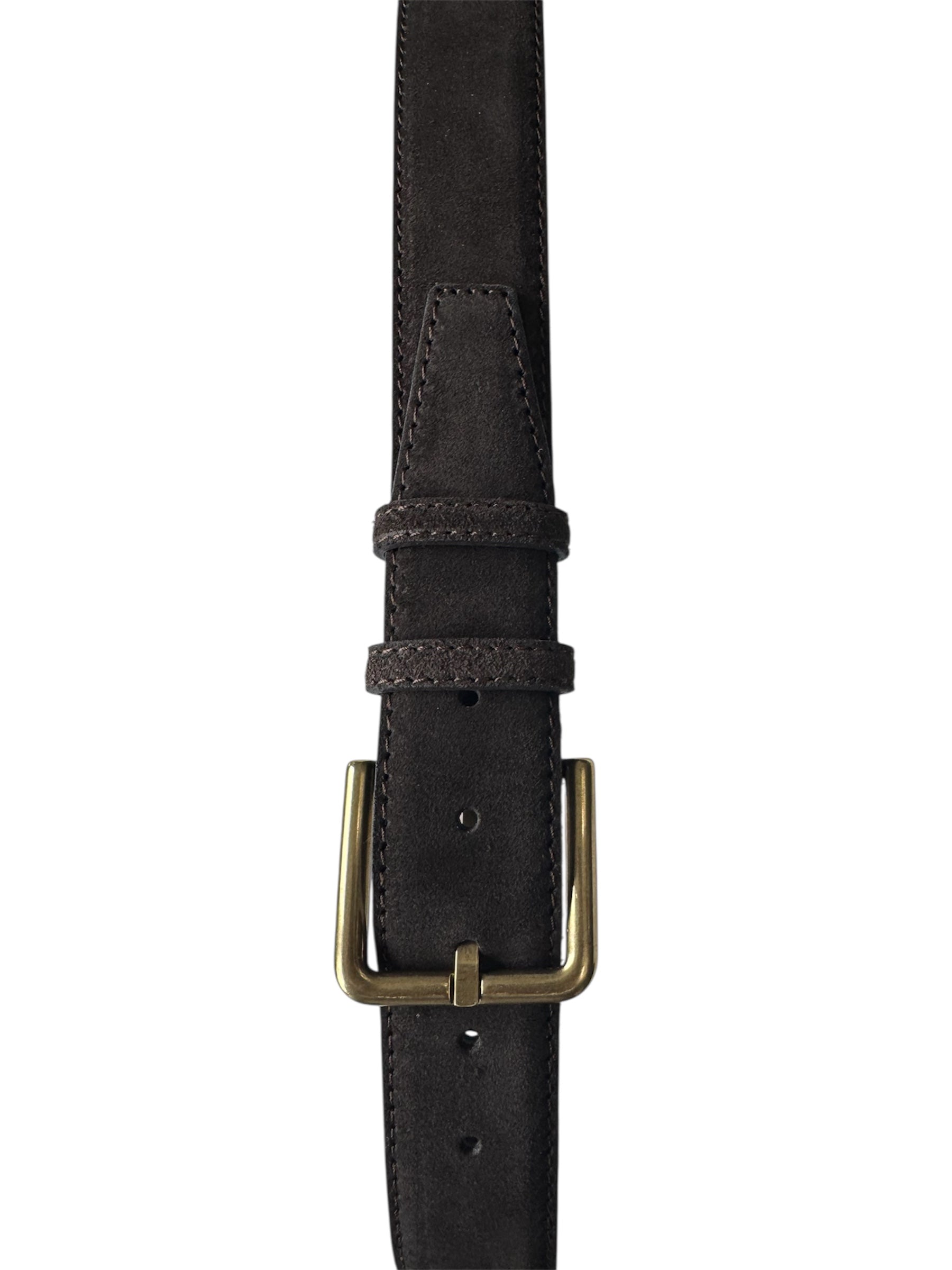 DARK BROWN SUEDE BELT BRASS BUCKLE 40MM