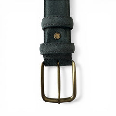 SLATE GREEN SUEDE BELT BRASS TONE BUCKLE