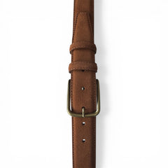 WARM TAN SUEDE BELT BRASS TONE BUCKLE 35MM