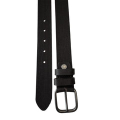 Men's Black Textured Hide Leather Belt: 35mm