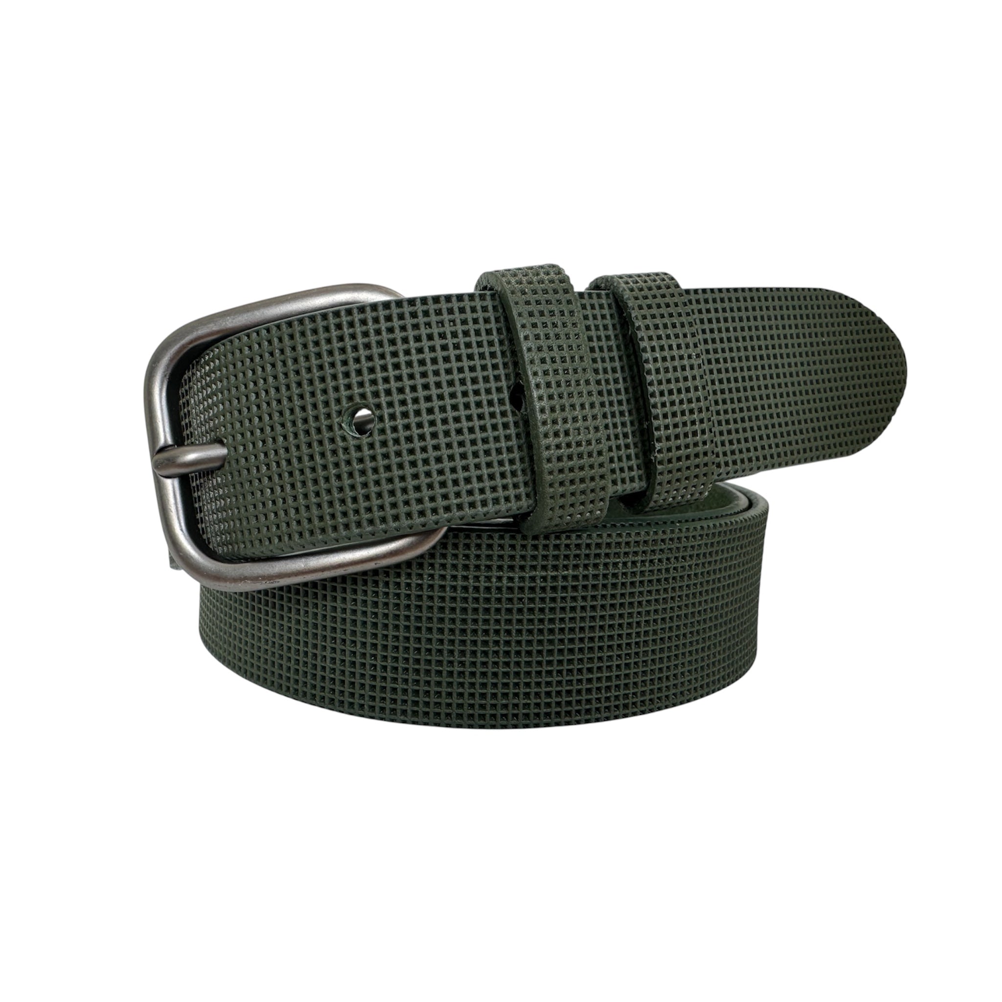 Men's Olive Green Textured Leather Belt: 35mm
