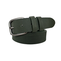 Men's Olive Green Textured Leather Belt: 35mm