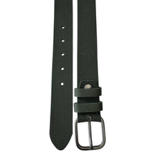 Men's Olive Green Textured Leather Belt: 35mm