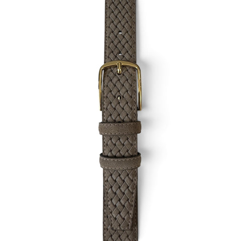 WARM DARK BEIGE BRAID EMBOSSED SUEDE BELT 35MM GOLD BUCKLE