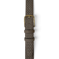 WARM DARK BEIGE BRAID EMBOSSED SUEDE BELT 35MM GOLD BUCKLE